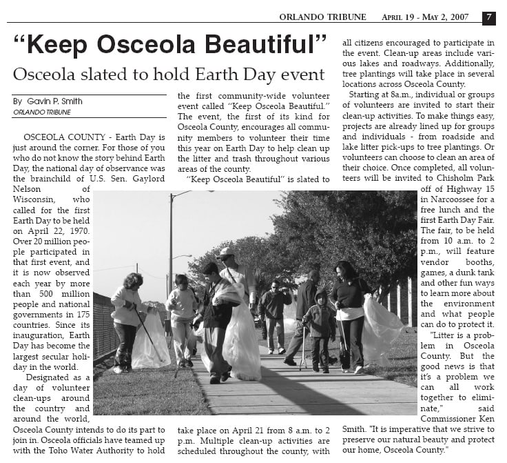 Orlando Tribune - Osceola Beautiful 2007 Gavin P Smith