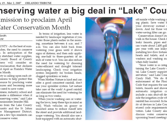 Conserving Water a Big Deal in Lake County - Orlando Tribune 2007 - Gavin P Smith