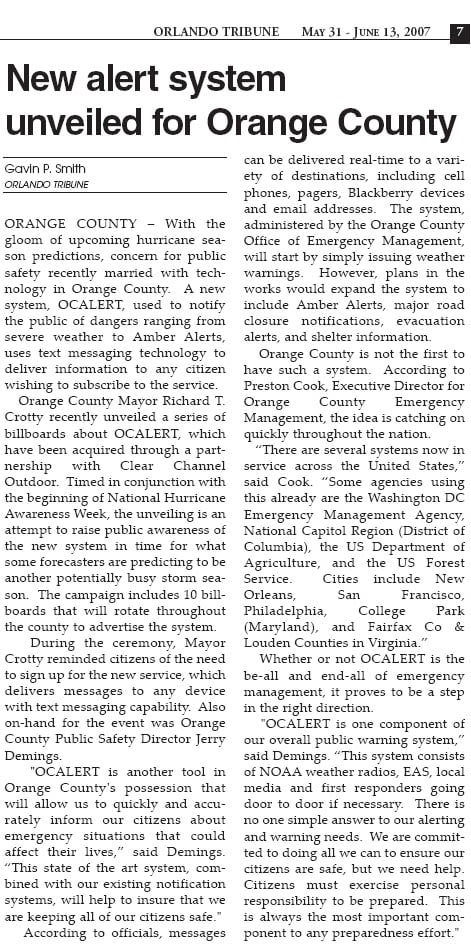 Orlando Tribune OCAlert - 2007