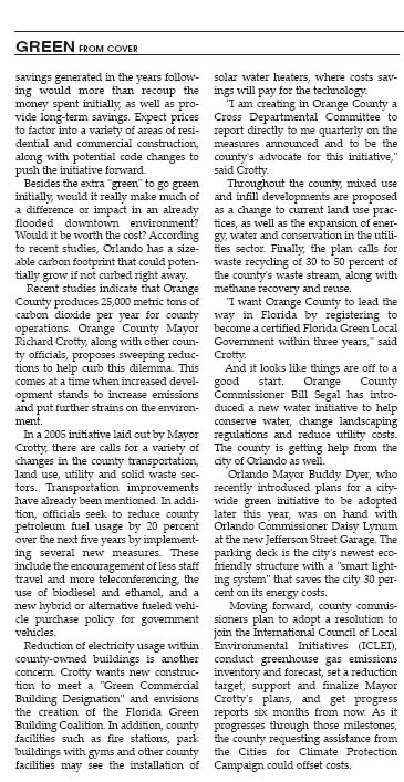 Orlando Tribune Greenolution Cover Story 2007 - 2