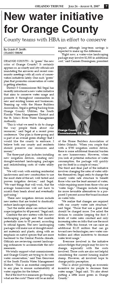 Orlando Tribune - New Water Initiative 2007 - Gavin P Smith Orlando Tribune - New Water Initiative 2007 - Gavin P Smith