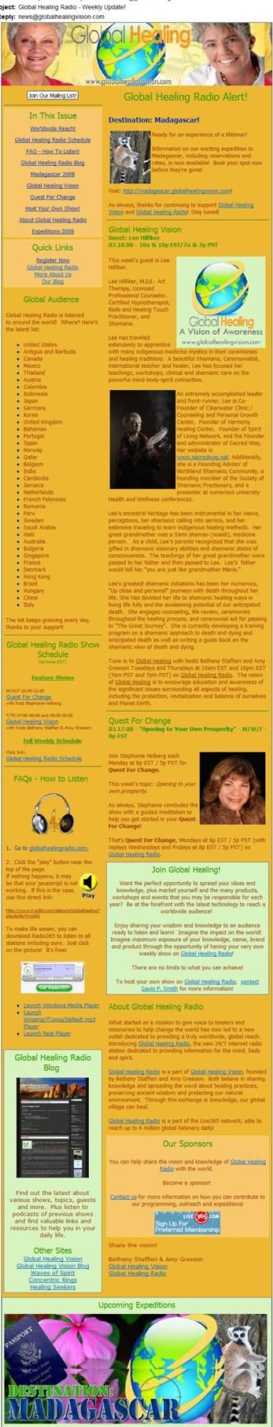 Global Healing Vision Newsletter Sample